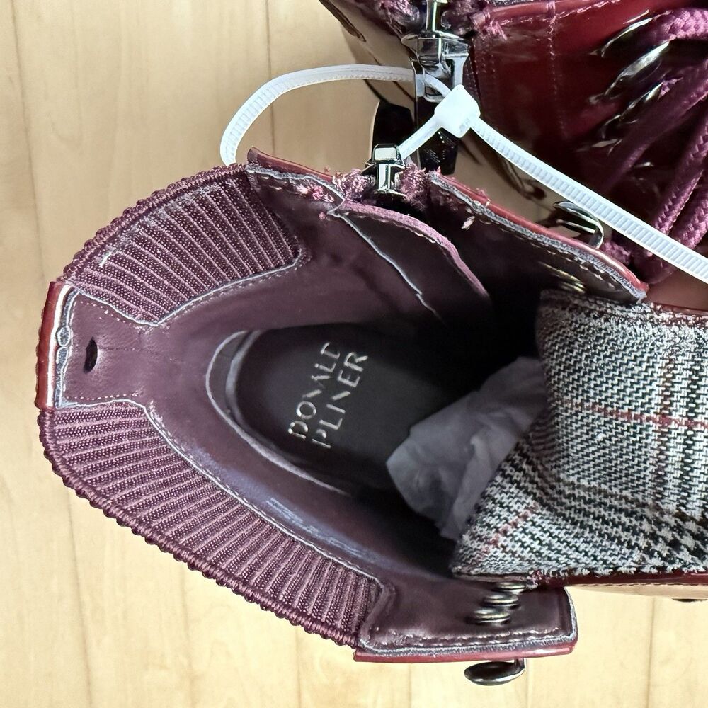 Donald Pliner Halson Crinkle Patent Upper Lace Up Booties in Bordeaux Burgundy 6 - Picture 12 of 14